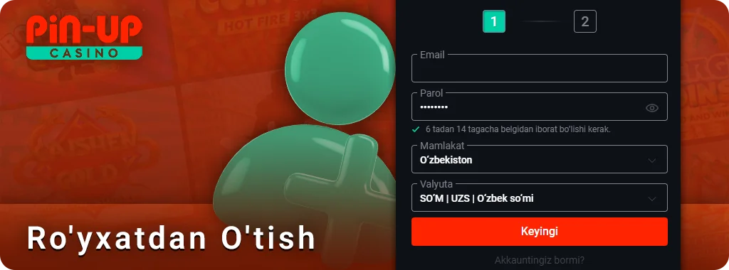 PIN Up kazinosida yangi hisobni ro'yxatdan o'tkazish bo'yicha ko'rsatmalar