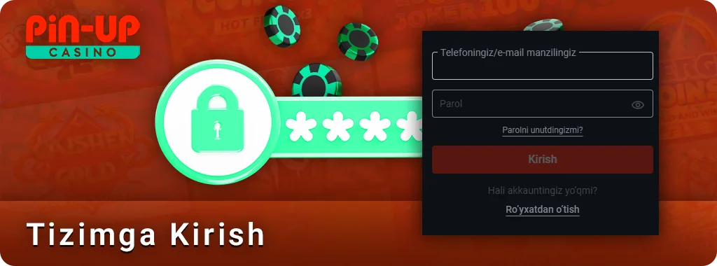 PIN Up onlayn kazino hisobiga kirish jarayoni