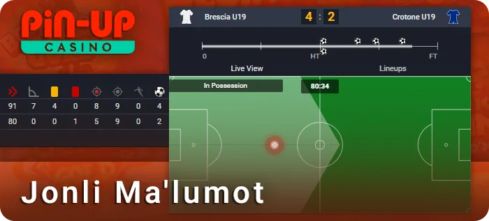PIN Up-da jonli formatdagi sport o'yini haqida ma'lumot
